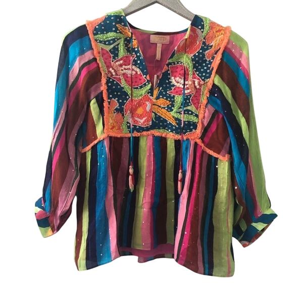 Anthropologie Verb Floral Beaded Babydoll Blouse NEW - Picture 1 of 10